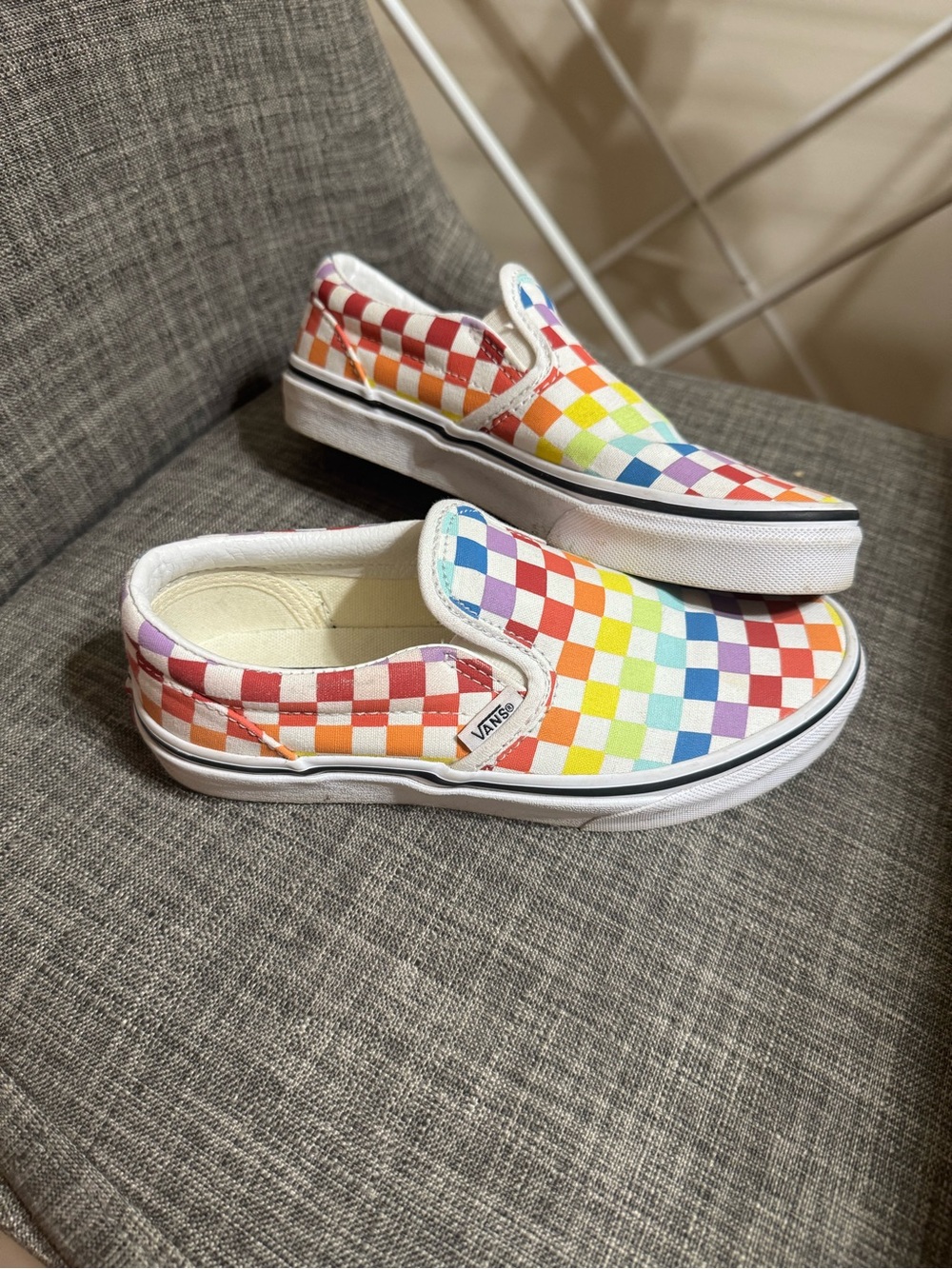 Vans Kids Slip-On Rainbow Checkerboard Canvas Sneakers